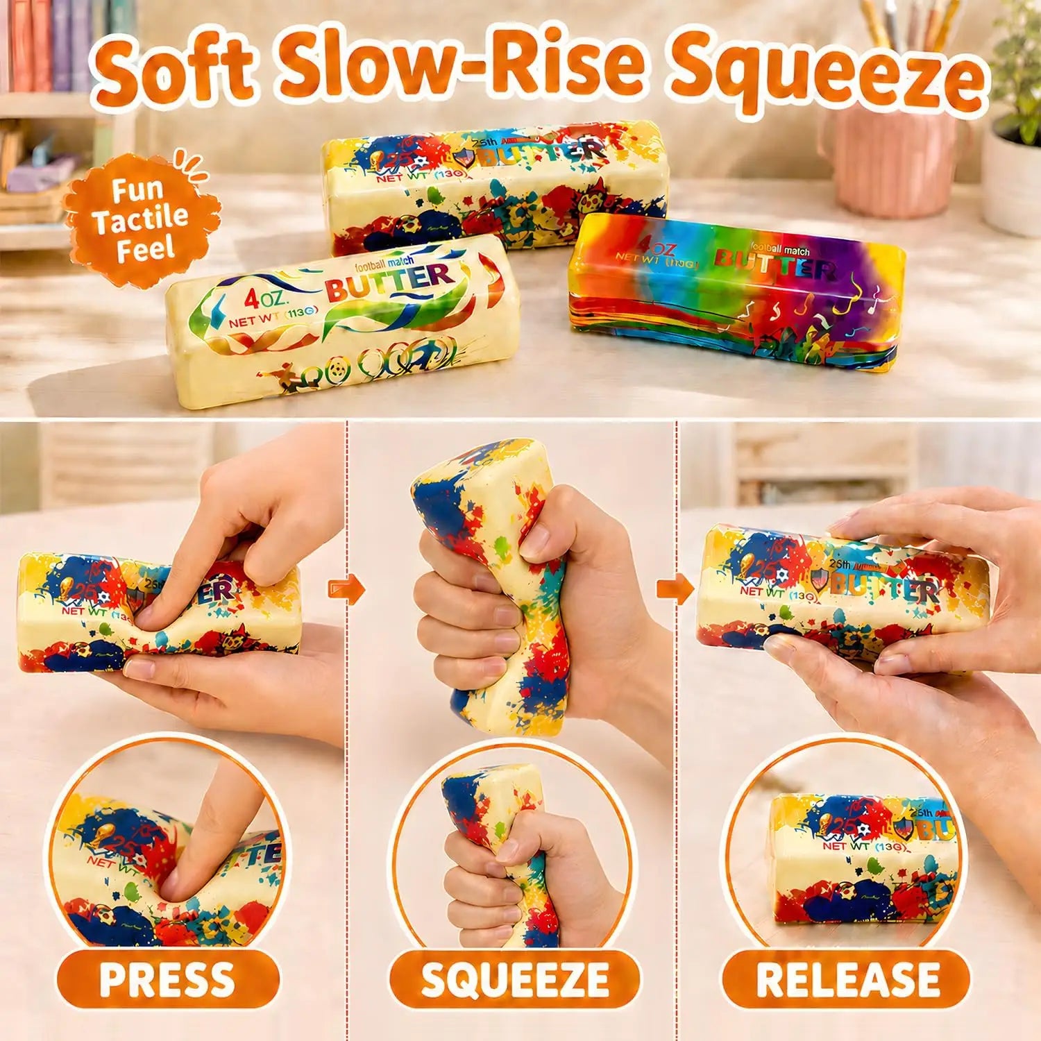 Slow Rise Squishy Butter Bar Football Fidget Toy – 1–10 Pack