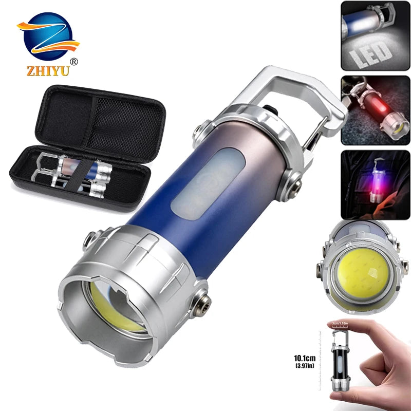 Mini COB Keychain Flashlight USB-C Rechargeable | Red Blue Strobe