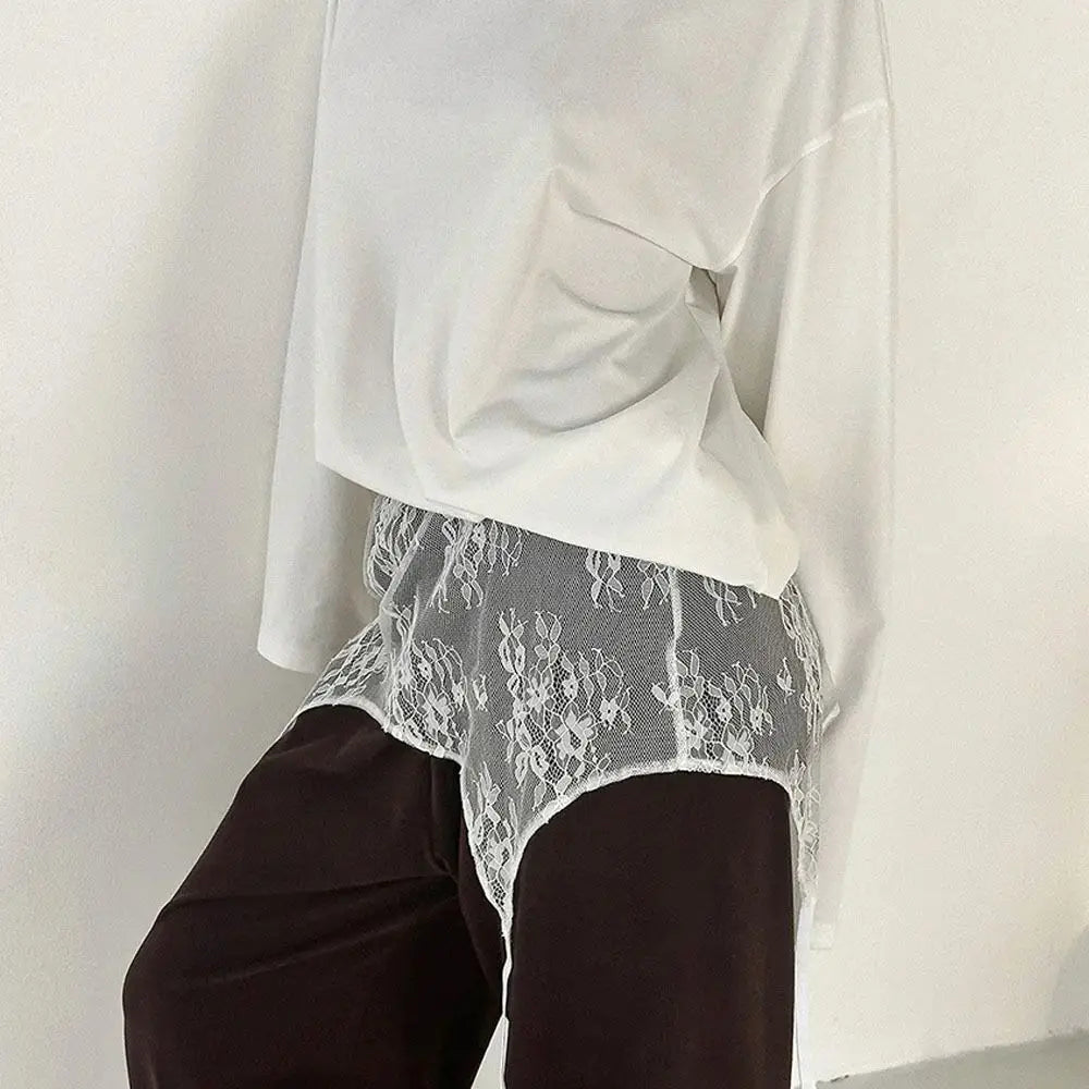 New Embroidered Flower Lace Mini Skirt See Through Harajuku Ruched Skirts Y2K Streetwear Butt Curtain Jeans Decoration Oasis Select