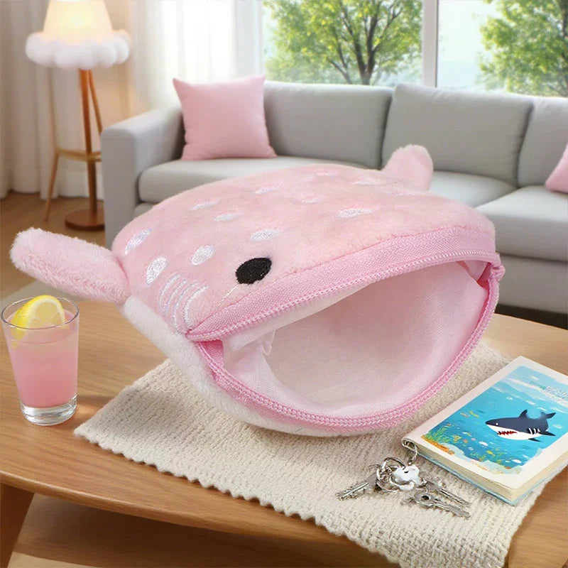 Cute Blue Shark Mini Whales Coin Purse Plush Zipper Coin Wallet Designer Women's Small Change Bag Key Earphone Pouch Oasis Select