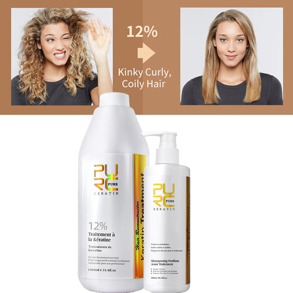 PURC Brazilian Keratin Hair Treatment Products 1000ml Keratin Hair Straightening Cream And 300ML Smoothing Shampoo Hair Care Oasis Select 12 Degrees Keratin China Mainland