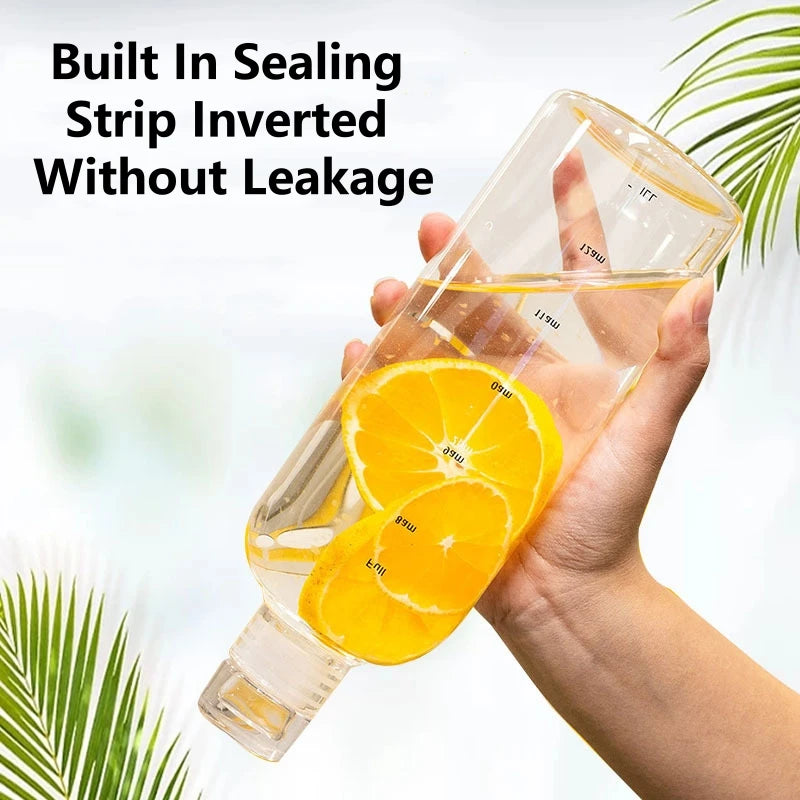 300-1000ml Glass Water Bottle Large Capacity with Time Marker Cover for Water Drink Outdoor PortableTransparent Milk Juice Cup Oasis Select