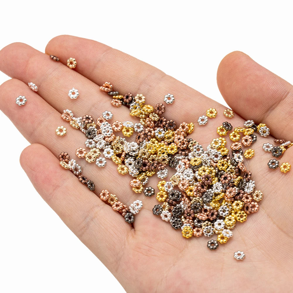 500pcs/Lot 4mm Flower Spacer Loose Beads for DIY Bracelet Necklace Jewelry Making Supplies Findings Accessories Materials Crafts Oasis Select