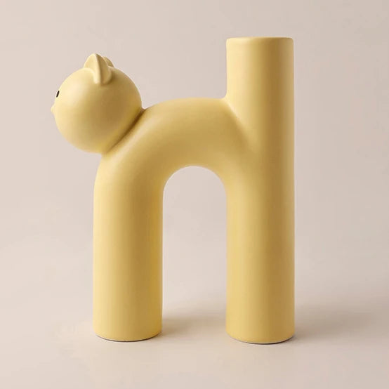 Ceramic Flower Vase Cute Tubular Kawaii Cat Vase Room Home Desktop Decoration Art Ornament Gift Flowerpot Vase Decor Oasis Select YELLOW