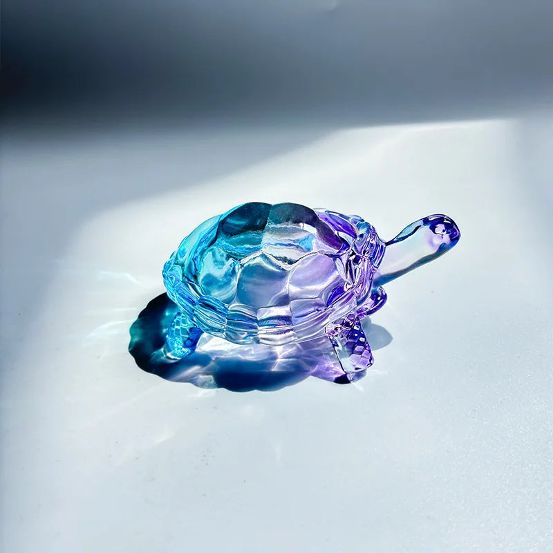 Lucky turtle ornament, crystal glass magical turtle statue light-catcher, Christmas gift mysterious power home office decoration Oasis Select blue and purple