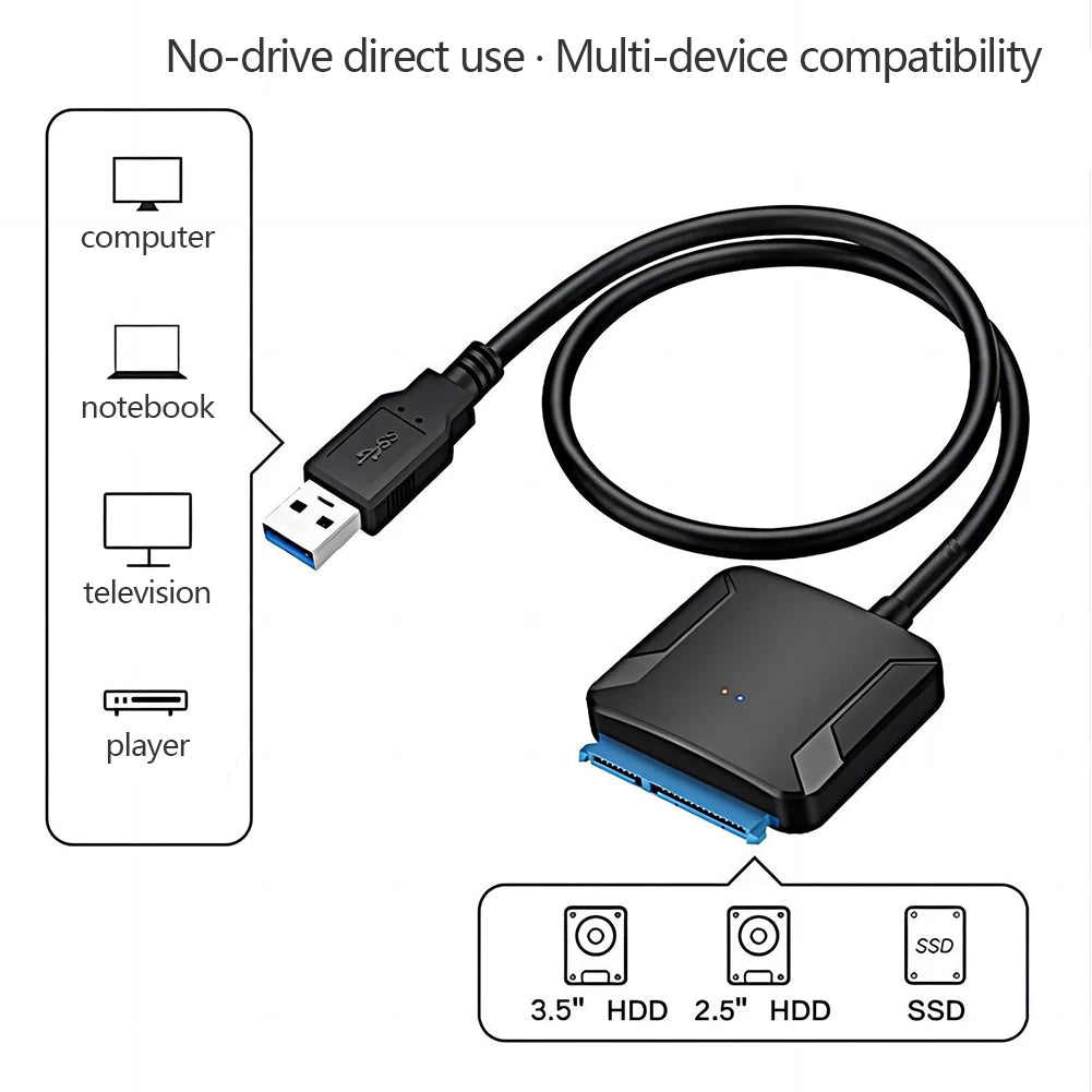 SATA to USB 3.0 Adapter Cable – HDD SSD 2.5"/3.5" + 12V Power
