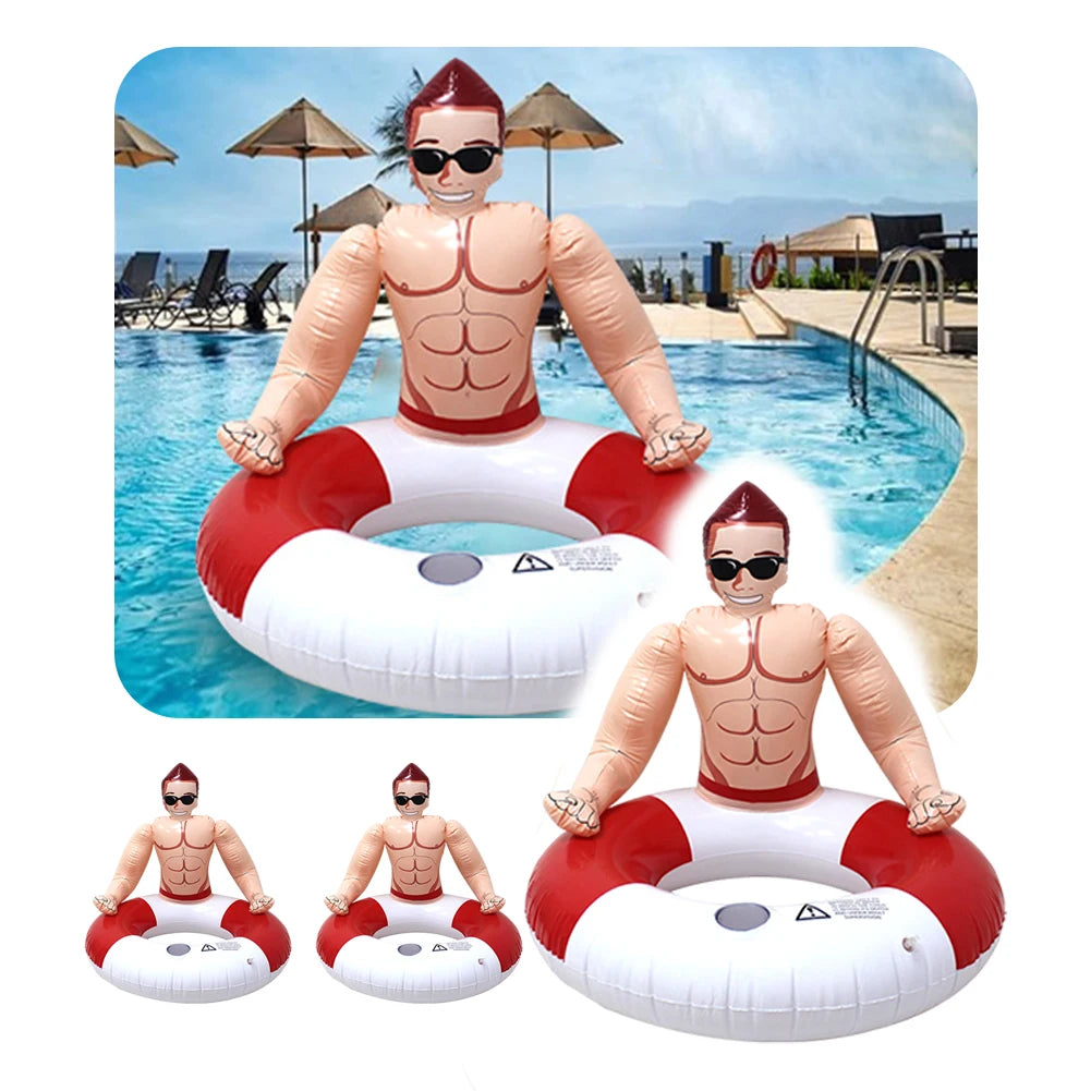Muscle Men Inflatable Swim Ring Leakproof Blow Up Swim Tube with Cup Holder Swimming Rings Floaties for Kids Youth Adults Oasis Select United States
