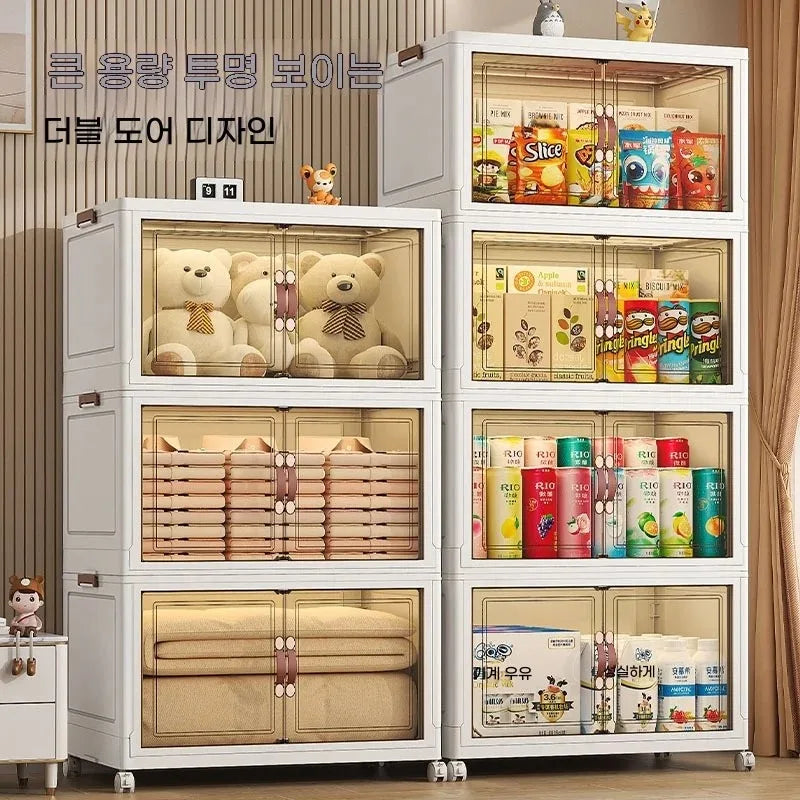 3/4/5 Layers Multifunction Folding Living Room Cabinet Closet Organizer With Wheel Stackable Sundries Large Capacity Storage Box Oasis Select