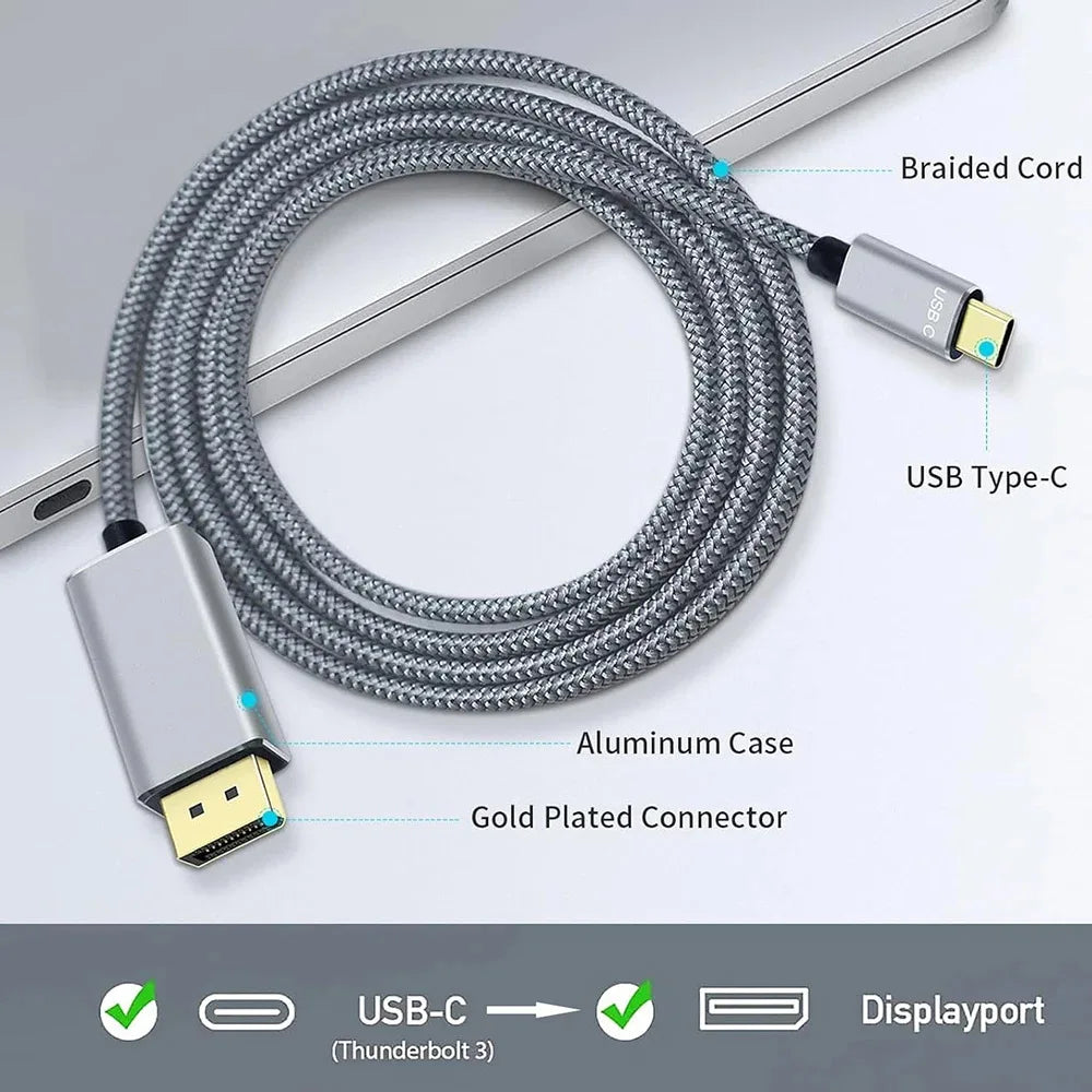 1.8M USB C To DisplayPort 1.4 Cable 32.4Gbps 8K@60Hz 4K@144Hz Type C To DP1.4 Adapter Thunderbolt 4/3 Compatible for MacBook Oasis Select