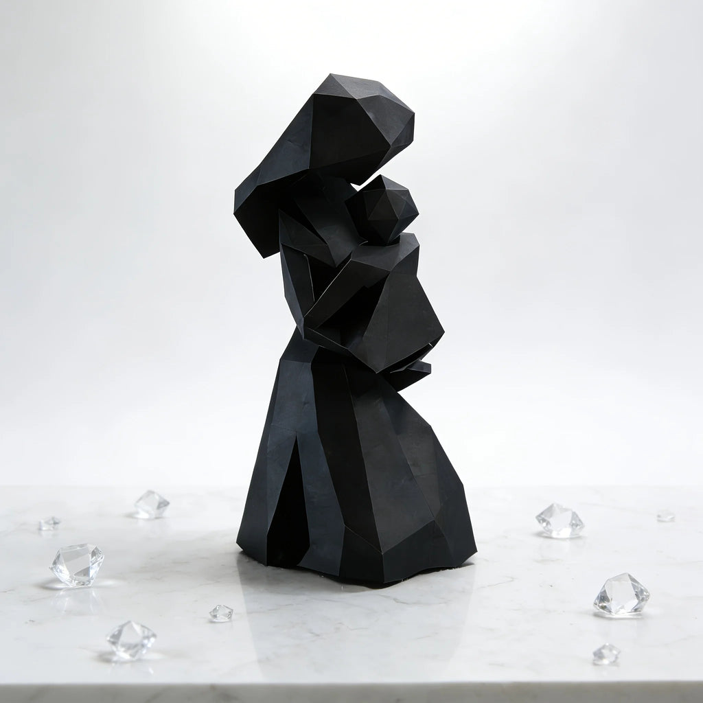 Geometric Mother Child Figurine Abstract Faceted Sculpture Minimalist Black Home Decor for Shelf & Mantel Display Oasis Select