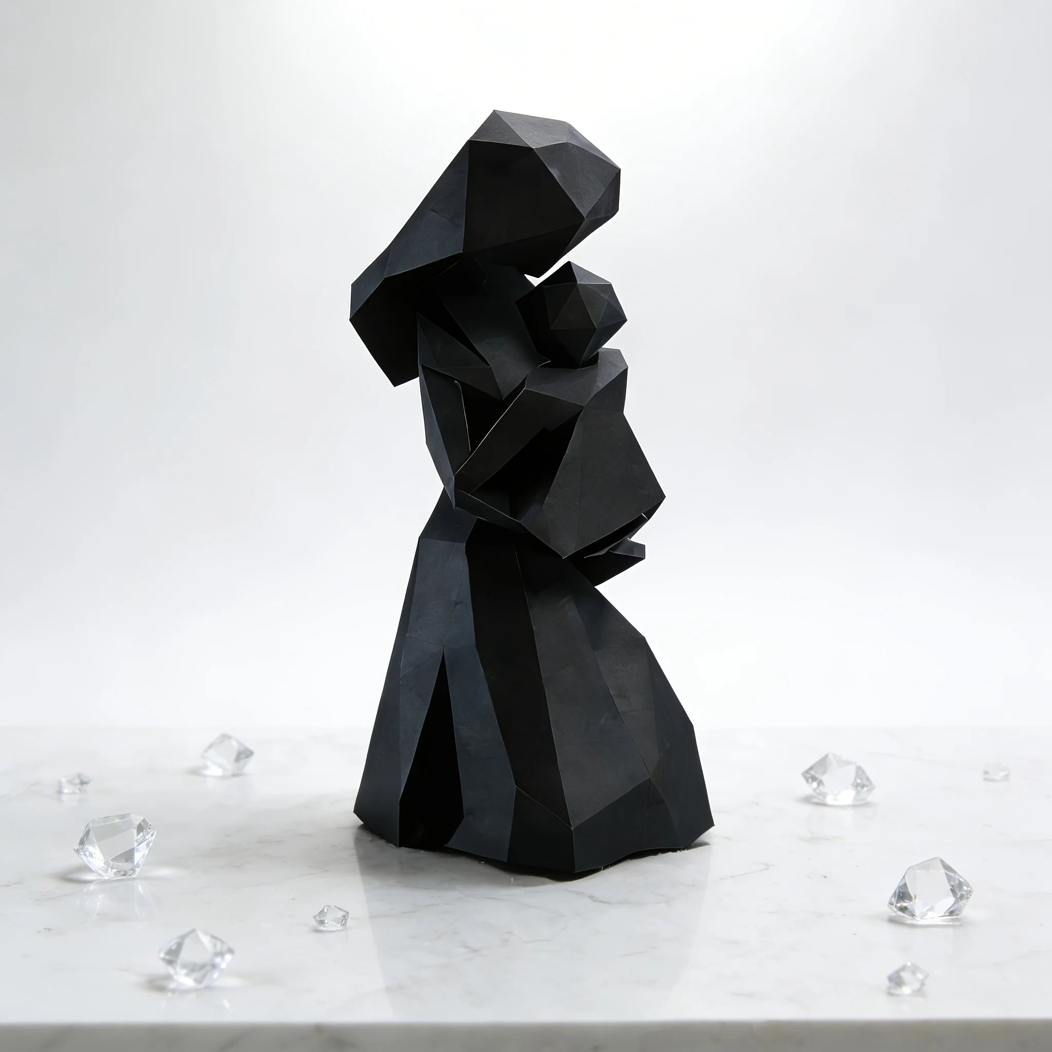 Geometric Mother Child Figurine Abstract Faceted Sculpture Minimalist Black Home Decor for Shelf & Mantel Display Oasis Select