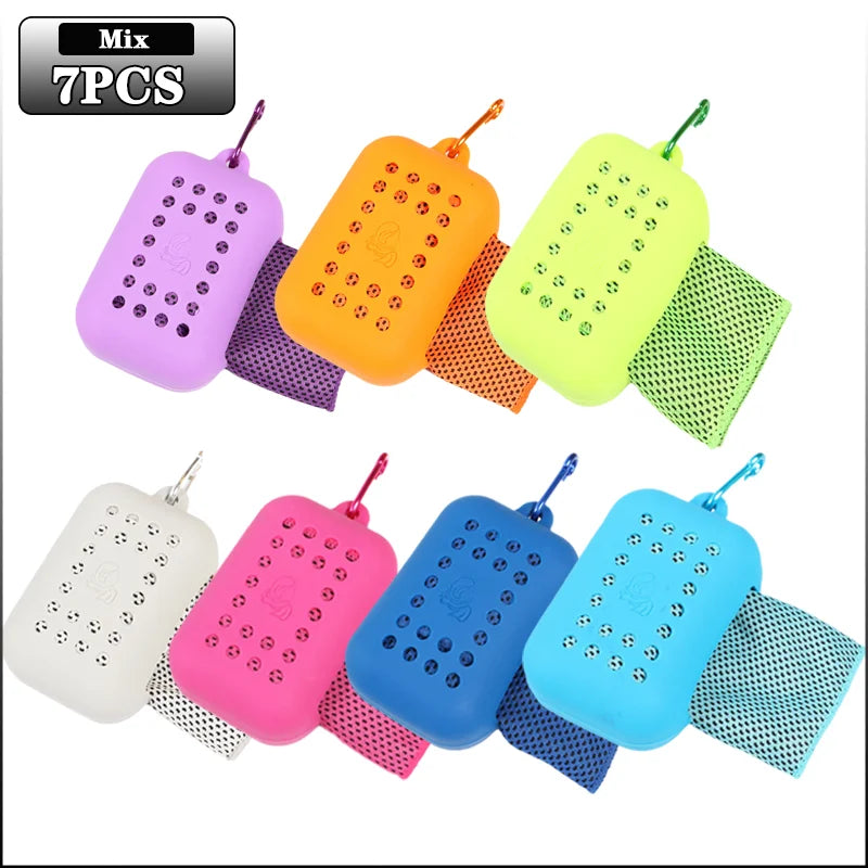 10PCS Portable Mini Silica Gel Set Cold Towel Polyester Fiber Outdoor Cooling Towel Fitness sports gym Run quick Dry Cool Towel Oasis Select Mix-7PCS