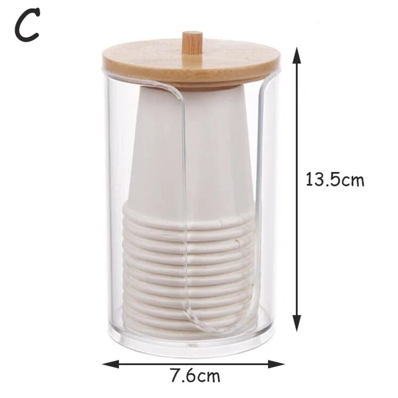 Acrylic Storage Box Bathroom Jar Makeup Organizer Cotton Round Pad Holder Cotton Swab Box Qtip Holder Dispenser with Bamboo Lid Oasis Select C