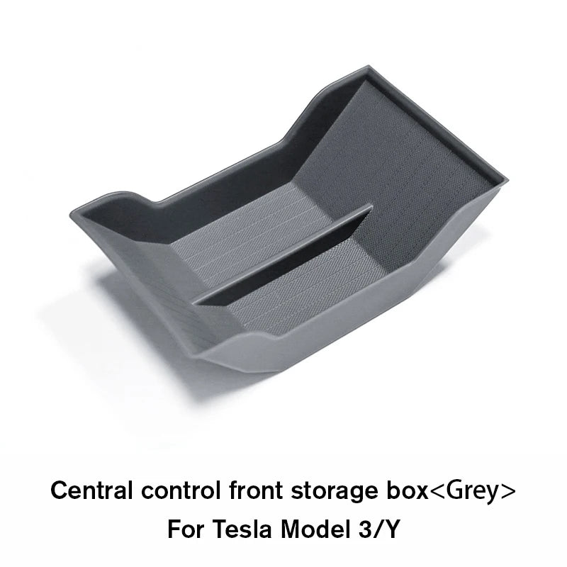 For Tesla Model Y 3 2021 2022 2023 Center Console Storage Box Central Armrest Organizer Tray Interior Accessories Organizer Oasis Select Grey front BOX