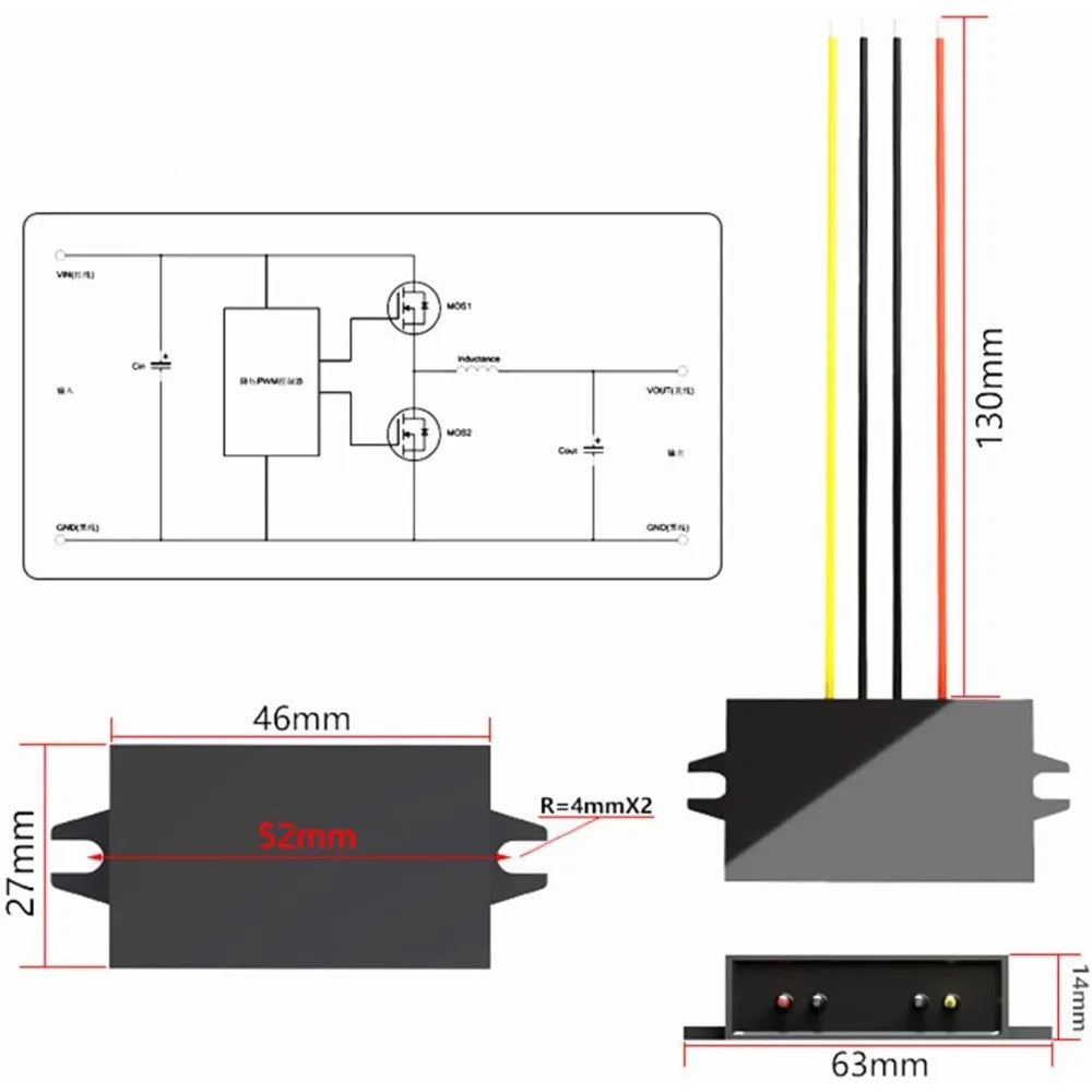 DC 12V To 9V 3A Converter Buck Module Power Converter Waterproof With Overcurrent Overheat Short-Circuit Undervoltage Protection Oasis Select