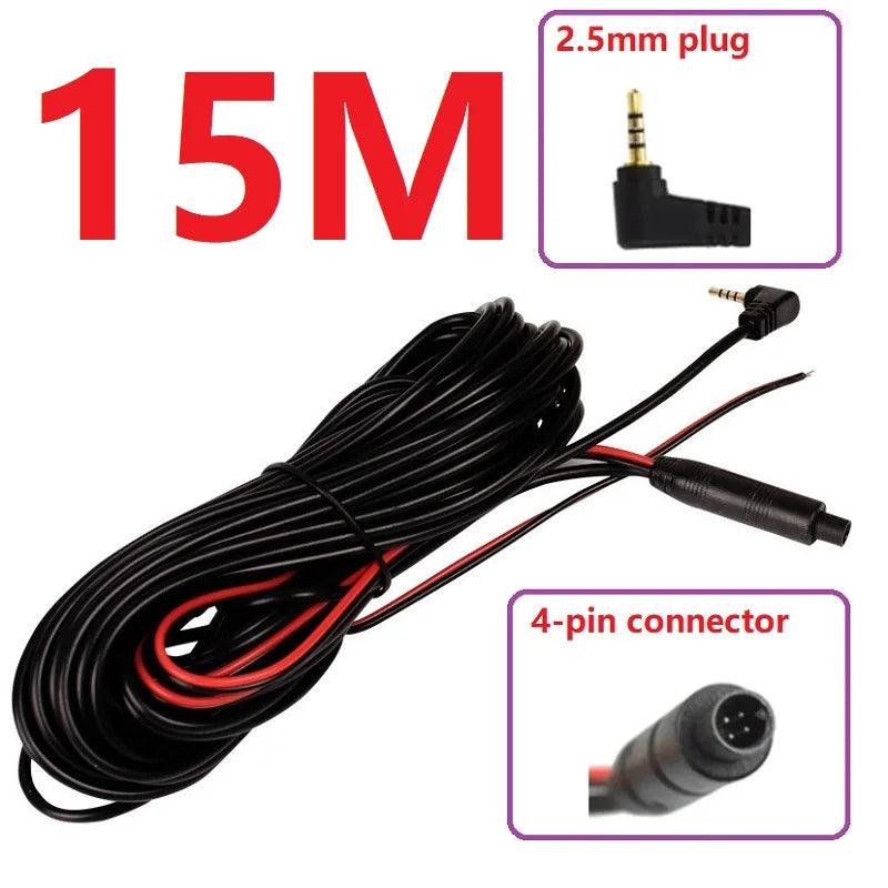 12V 24V 4Pin Car DVR Dash Camera Cable Reverse Rear View Parking Video Extension Cable DC 2.5MM jack Wire Rear View Camera Cable Oasis Select 15m