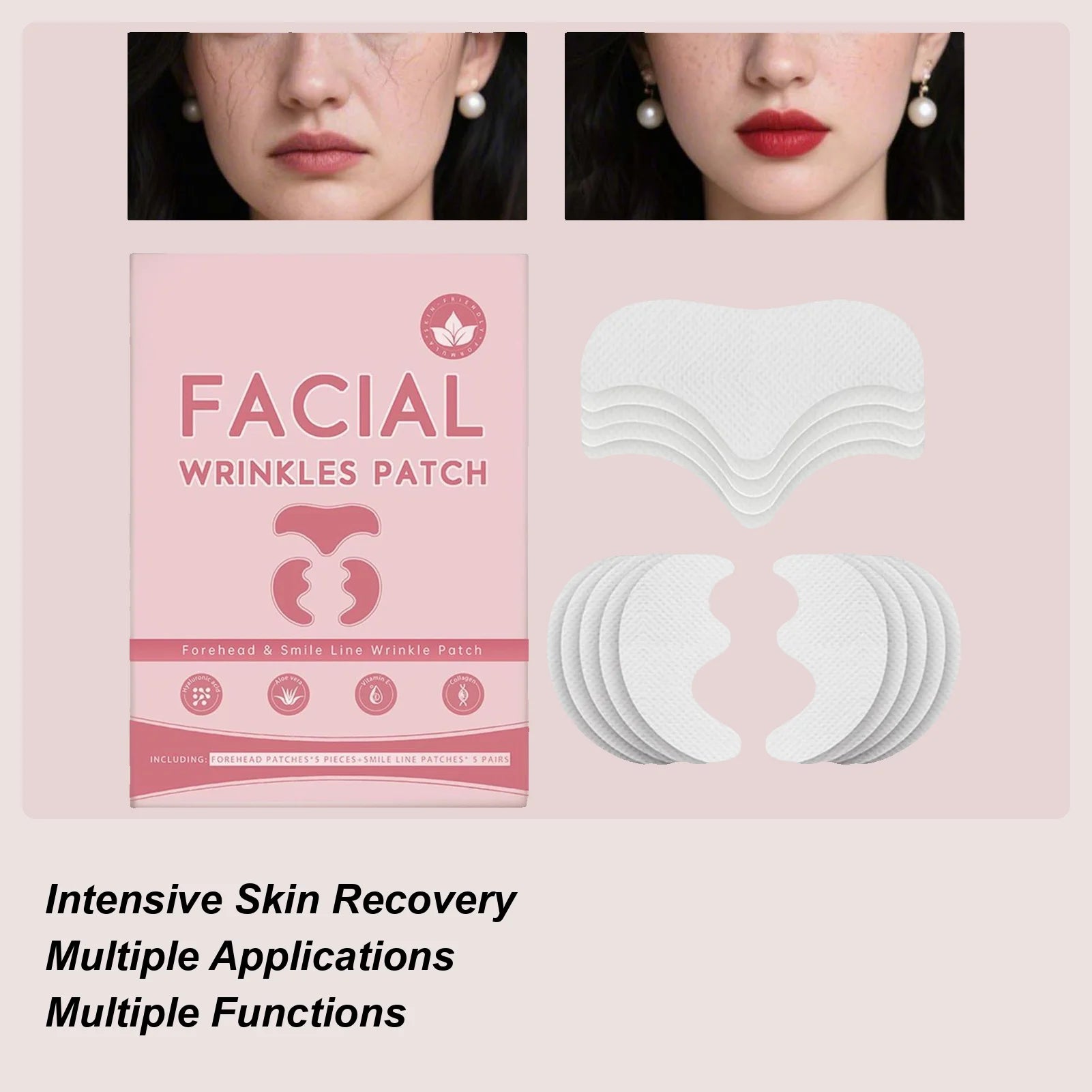 5pcs Forehead Patches 5pcs Smile Line Patches Face Lifting Firming Sticker Wrinkle Removal Patch Anti-Wrinkle Lift Up Tape Oasis Select