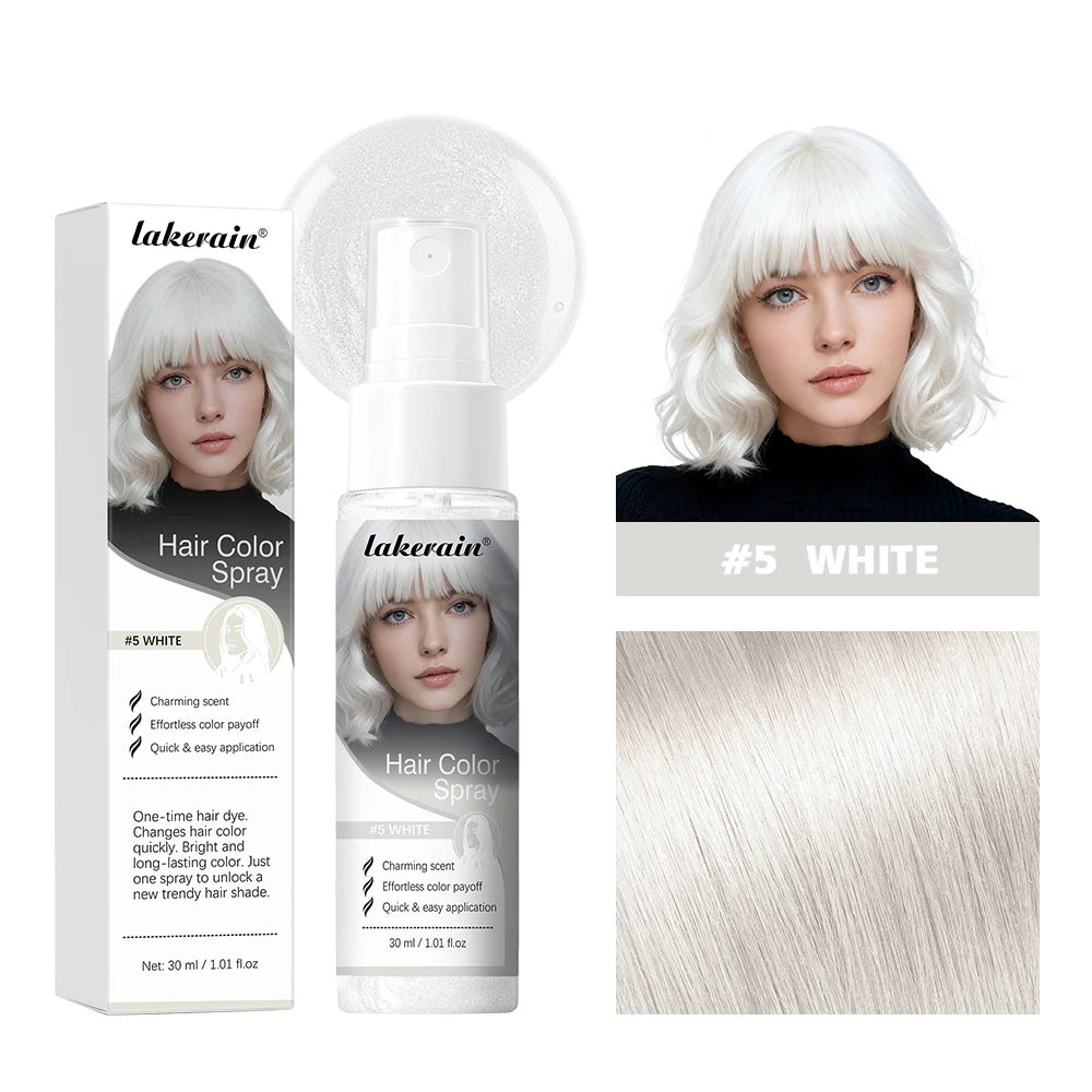 8 Colors Temporary Hair Color Spray One-Time Disposable Hair Dye Washable DIY Hair Styling Liquid Spray for Party Cosplay Hallow Oasis Select 5white