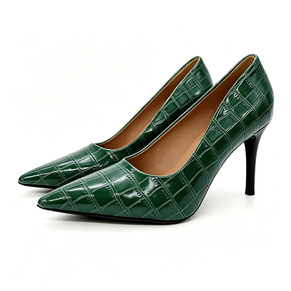 Women Dark Green Heels 9cm PU Leather Pumps Office Party Shoes Comfortable Non Slip Daily Wear Emerald Lady Fall Winter New 2026 Oasis Select