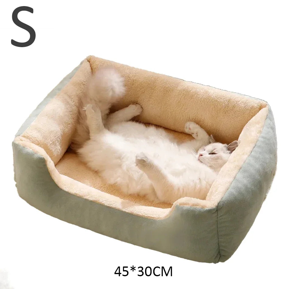 Color Square Winter Soft Warm House for Dog Bed for Dog Mat Waterproof Cat Bed Pet Bed for Large Medium Small Dog House Oasis Select Green-S