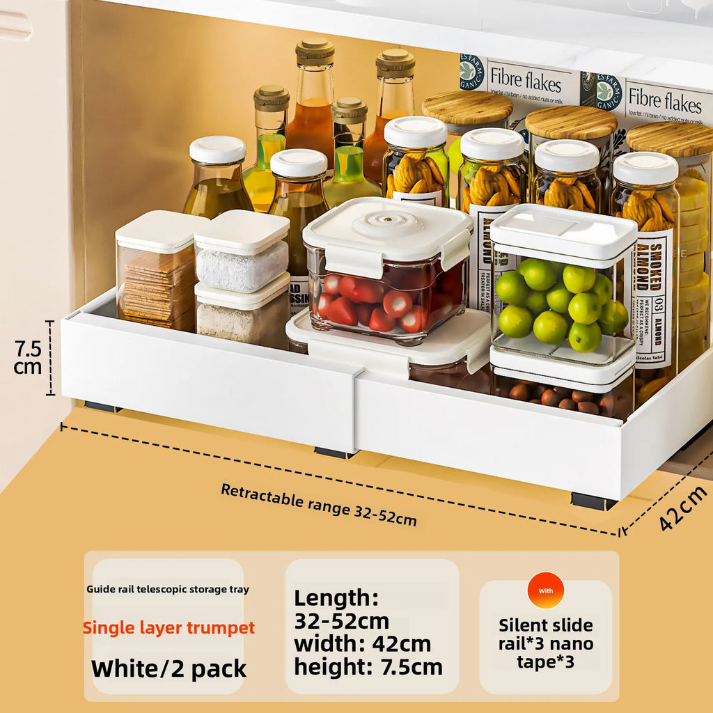 Kitchen retractable rack, seasoning bottle in cabinet, pulling storage rack, sink, pot, sundries, organizing rack, drawer Oasis Select White S 2