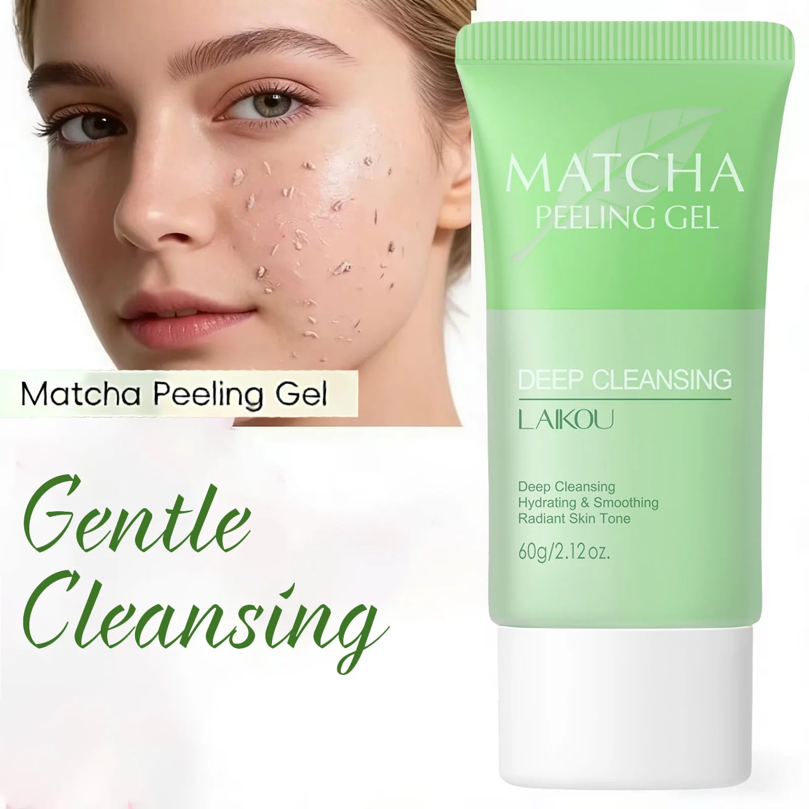 LAIKOU Matcha Peeling Gel 60g Deep Cleansing Exfoliating Gel Remove Dead Skin Hydrating Brighten Facial Scrub Exfoliator Oasis Select 1pcs