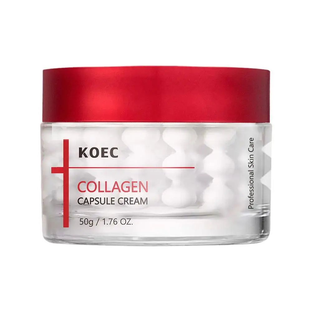 KOEC Collagen Capsule Cream 50g Improve Dryness And Fine Lines Professional Skin Care Firming Hydrating Collagen Face Cream Oasis Select 50g with spoon