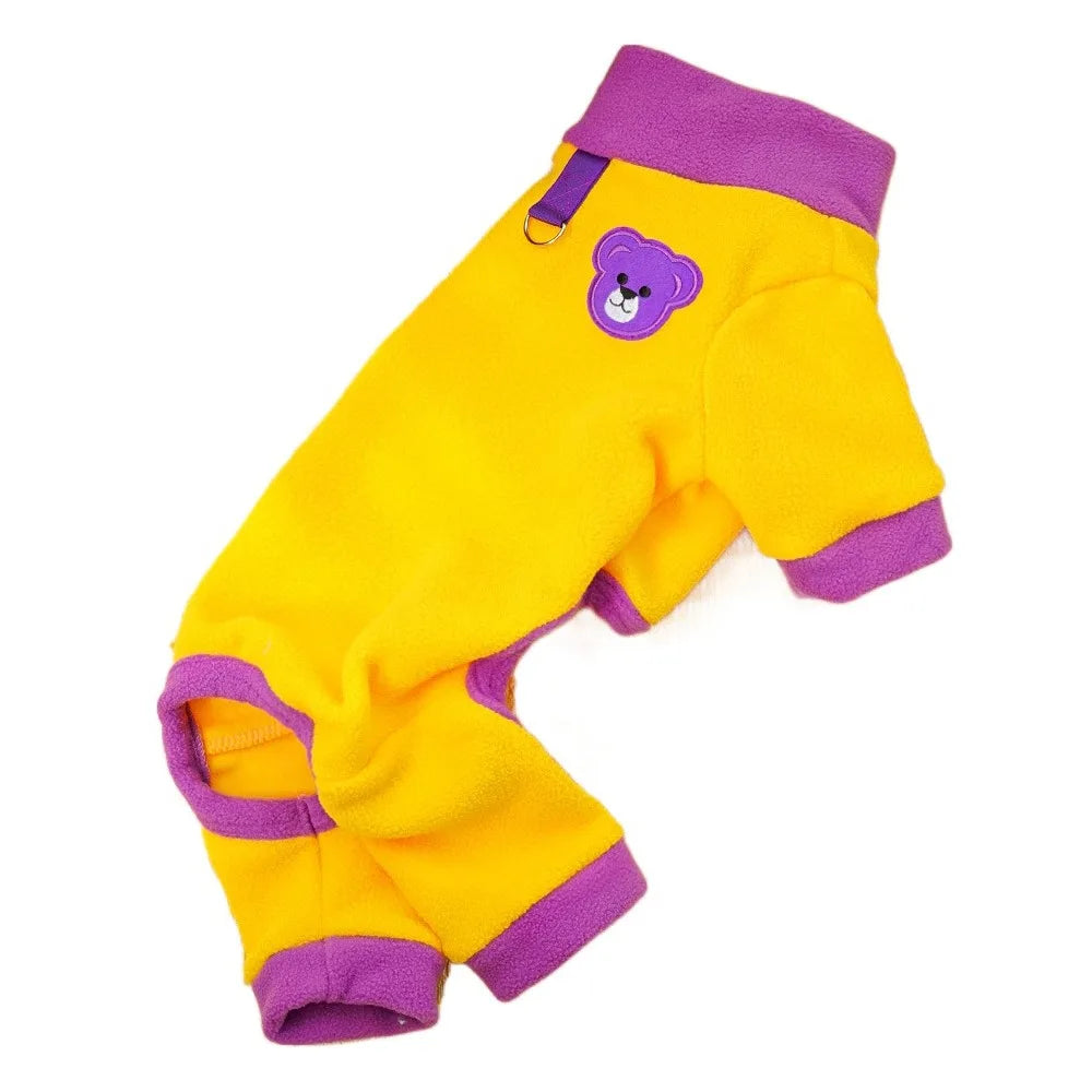 Bear Pattern Plush Dog Jumpsuit | Warm 4-Leg Pet Pajamas Dog Jumpsuit Oasis Select Yellow XXXL