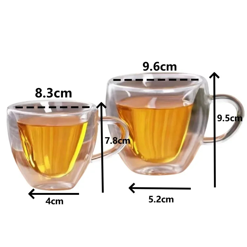 Heart Shaped Mug Double Wall Glass Cup Heat-Resisting Solid Color Wine Glasses Tea Mugs Milk Espresso Coffee Cup for Gift Oasis Select