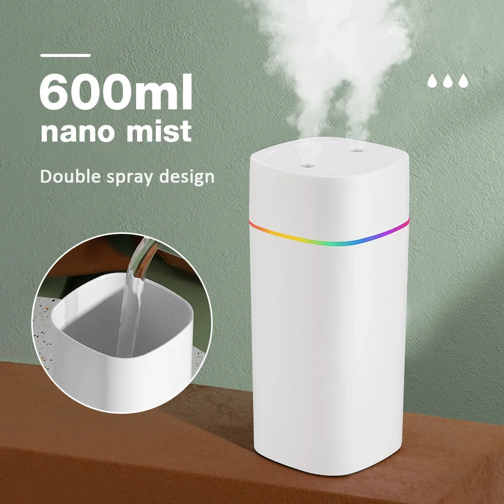 600ml Mini USB Humidifier – Nano Mist, Aromatherapy & LED Light