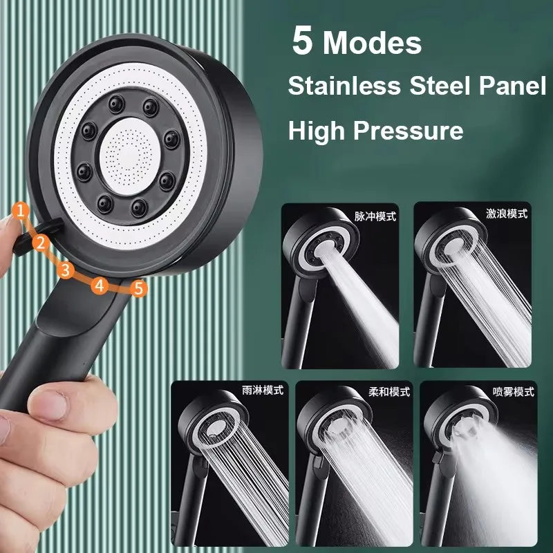 Black Silver Shower Head High Pressure 5 Modes Water Saving Nozzle Powerful Pressurized Spa Handheld Showers Bathroom accessorie Oasis Select