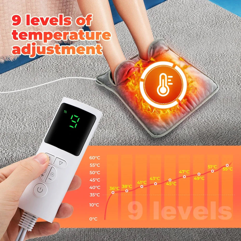 Electric Foot Warmer Pad – Washable Plush Mat, 9 Heat Settings