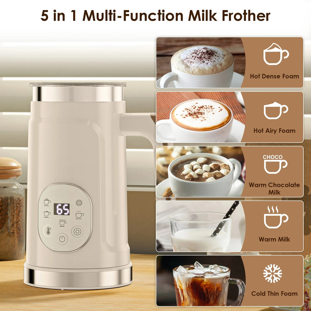 5-in-1 Milk Frother LED Touchscreen – Hot & Cold Foam Maker