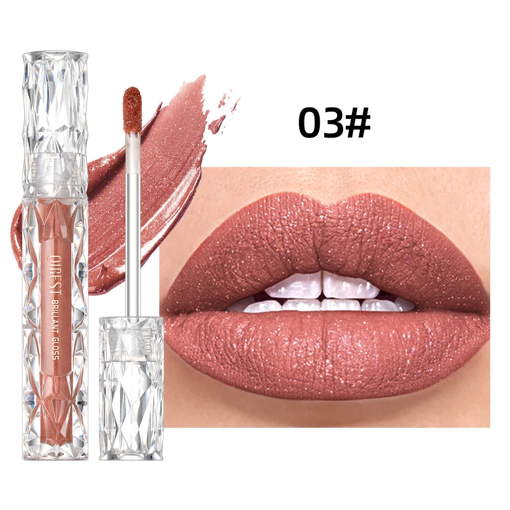 QIBEST Diamond Glitter Lip Gloss – Shimmer Matte Liquid Lipstick