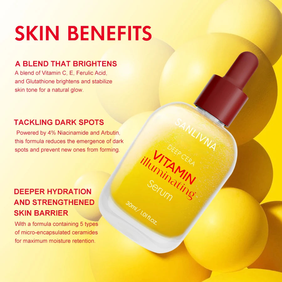 Vitamin C and niacinamide serum brightens skin tone and is rich in bakuchiol to improve and cleanse pores for facial care Oasis Select