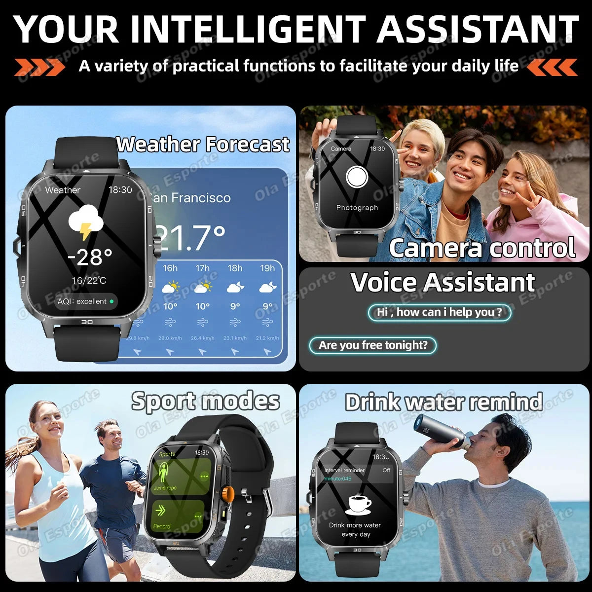 HW12 Military Sports Smartwatch – Bluetooth Call & Flashlight