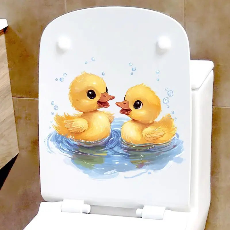 Duck Themed Playing Water Toilet Stickers Waterproof Peel and Stick Bathroom Decor Decals for Toilet Lid Use Oasis Select