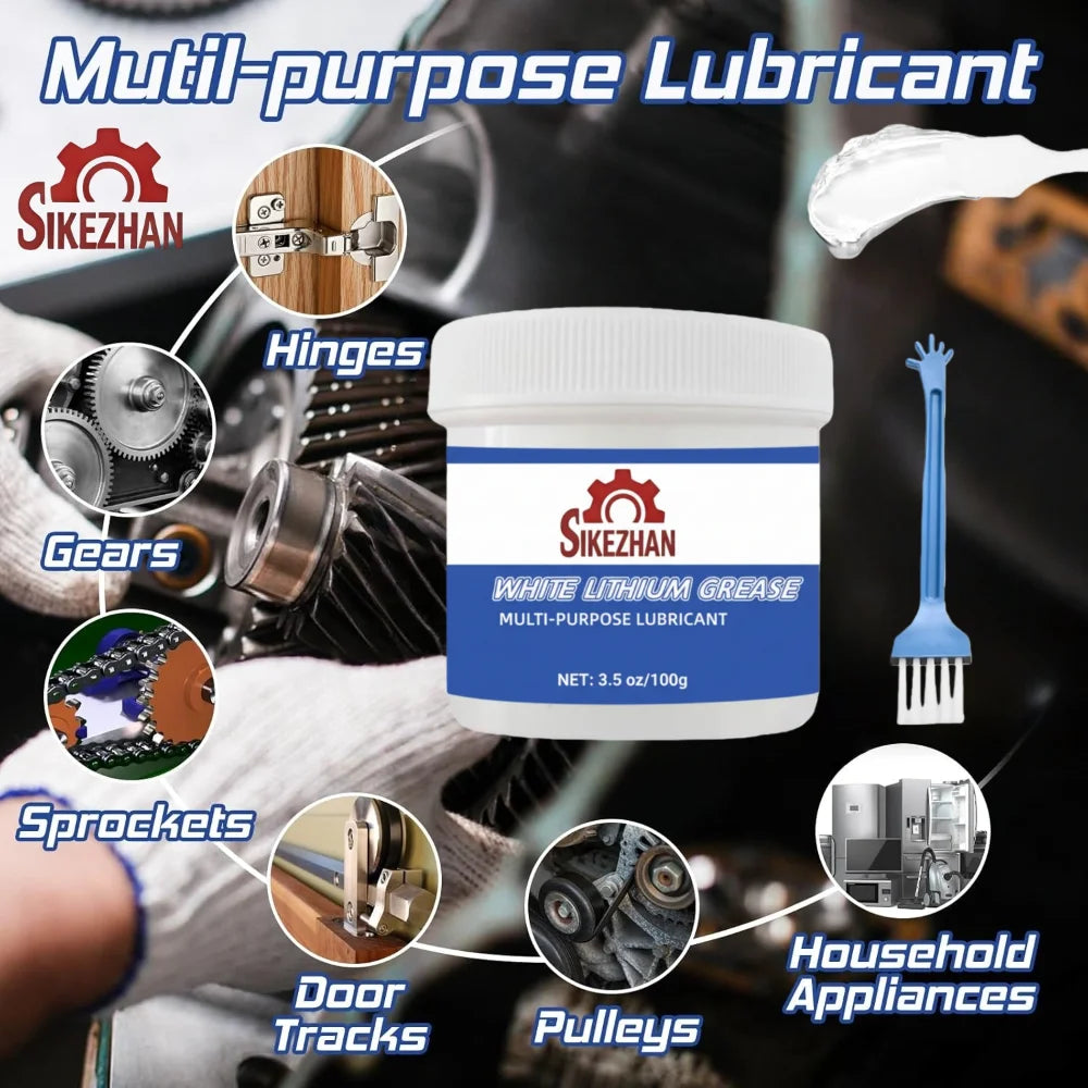 Premium White Lithium Grease With Brush Waterproof Multi-Purpose Lubricant Anti Rust Auto Marine Garage Door Hinge Metal Parts Oasis Select