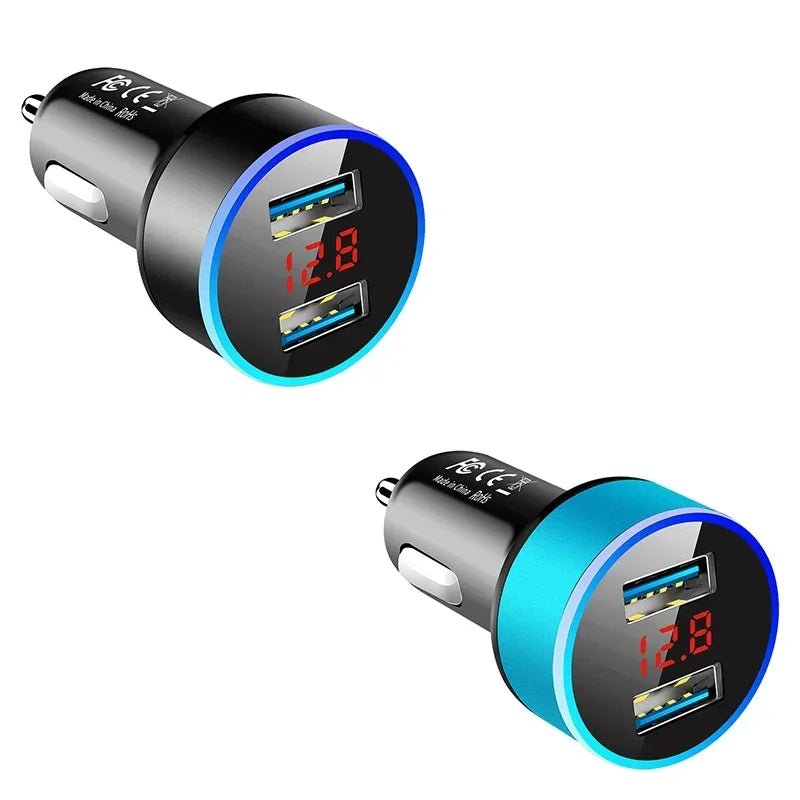 1/2pcs Car Charger For Cigarette Lighter Smart Phone USB Adapter Mobile Phone Charger Dual USB Digital Display Voltmeter Oasis Select 2pcs mix