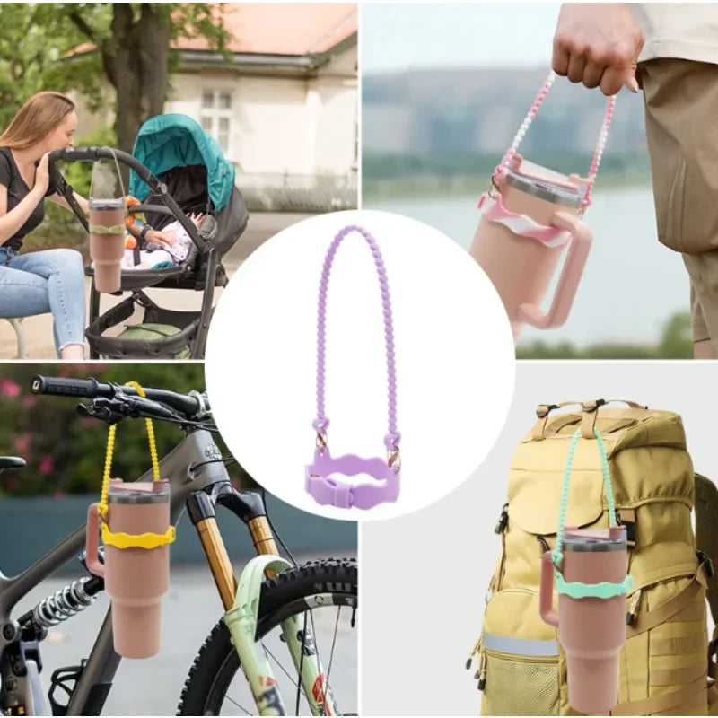 Adjustable Mouth Silicone Water Bottle with Detachable Hanging Rope 90 110mm Diameter Portable Hand Strap Outdoor Use Oasis Select