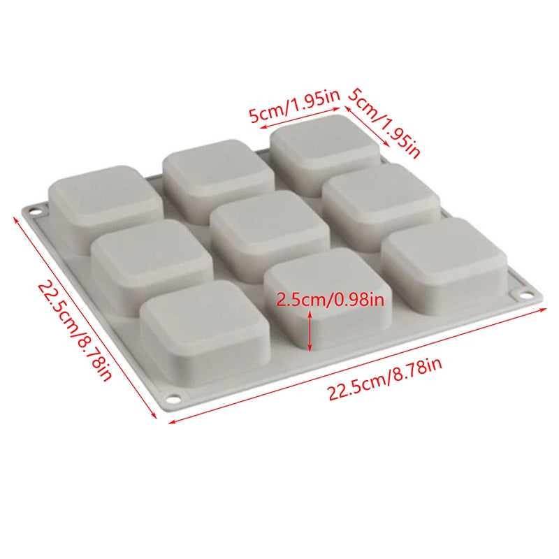 9-Cavity Silicone Soap Mold | Square Handmade Soap Bar Mold