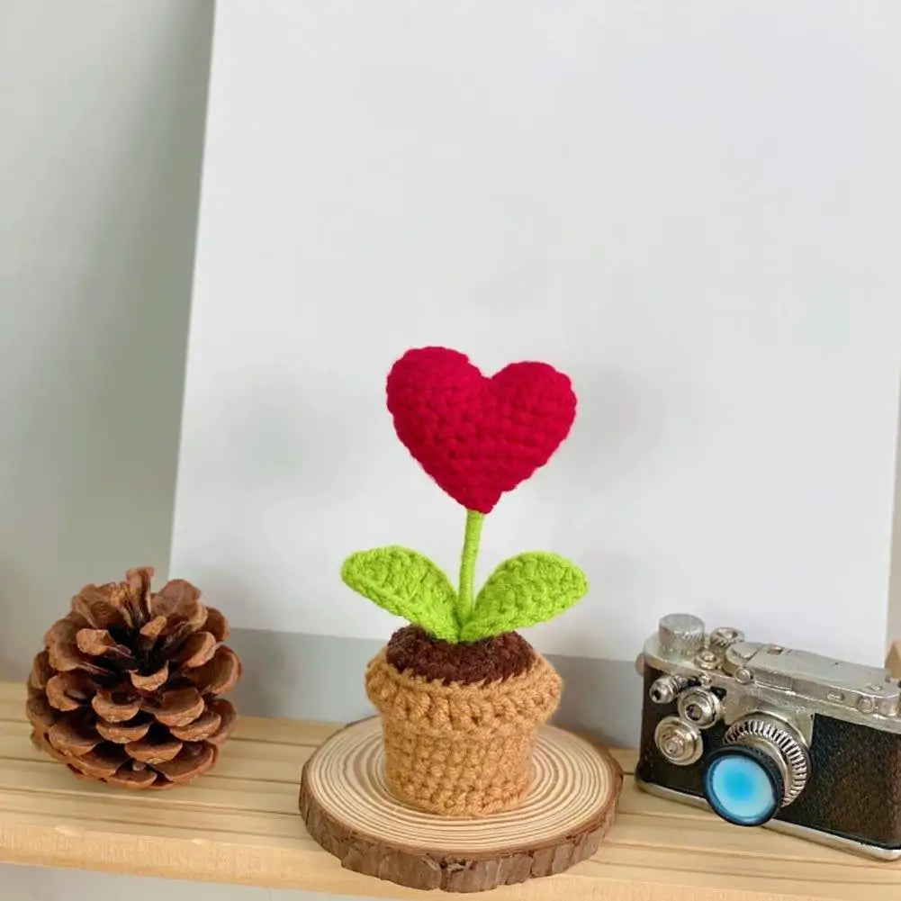 Red Heart Crochet Potted Plant | Handmade Yarn Flower Decor