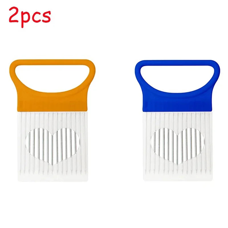 1/2/3/4pcs Effortlessly Slice Onions with this 1pc Colorful Onion Slicer Kitchen stainless steel potato chip onion holder Oasis Select orange-blue