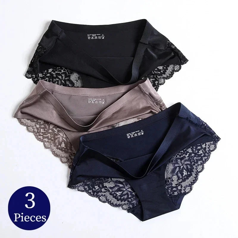 3PCS New Seamless Women Comfort Lace Briefs Hollow Out Panties Set Underwear Low Rise Female Sport Panty Soft Lady Lingerie Oasis Select