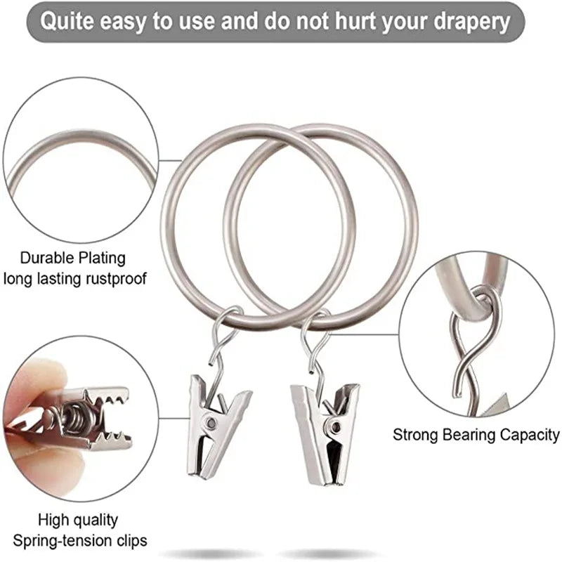 10PCS Curtain Hooks Hanging Clips Metal Clip Rustproof Curtain Rods Hangers Split Curtain Rings Buckles Eyelets Grommet Hook Oasis Select