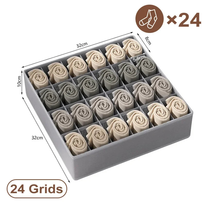 Sports Bra Underwear Organizer Storage Box Panties Socks Storage Boxes Wardrobe Clothes Organizer Cabinet Drawers Separator Box Oasis Select 24grids-gray