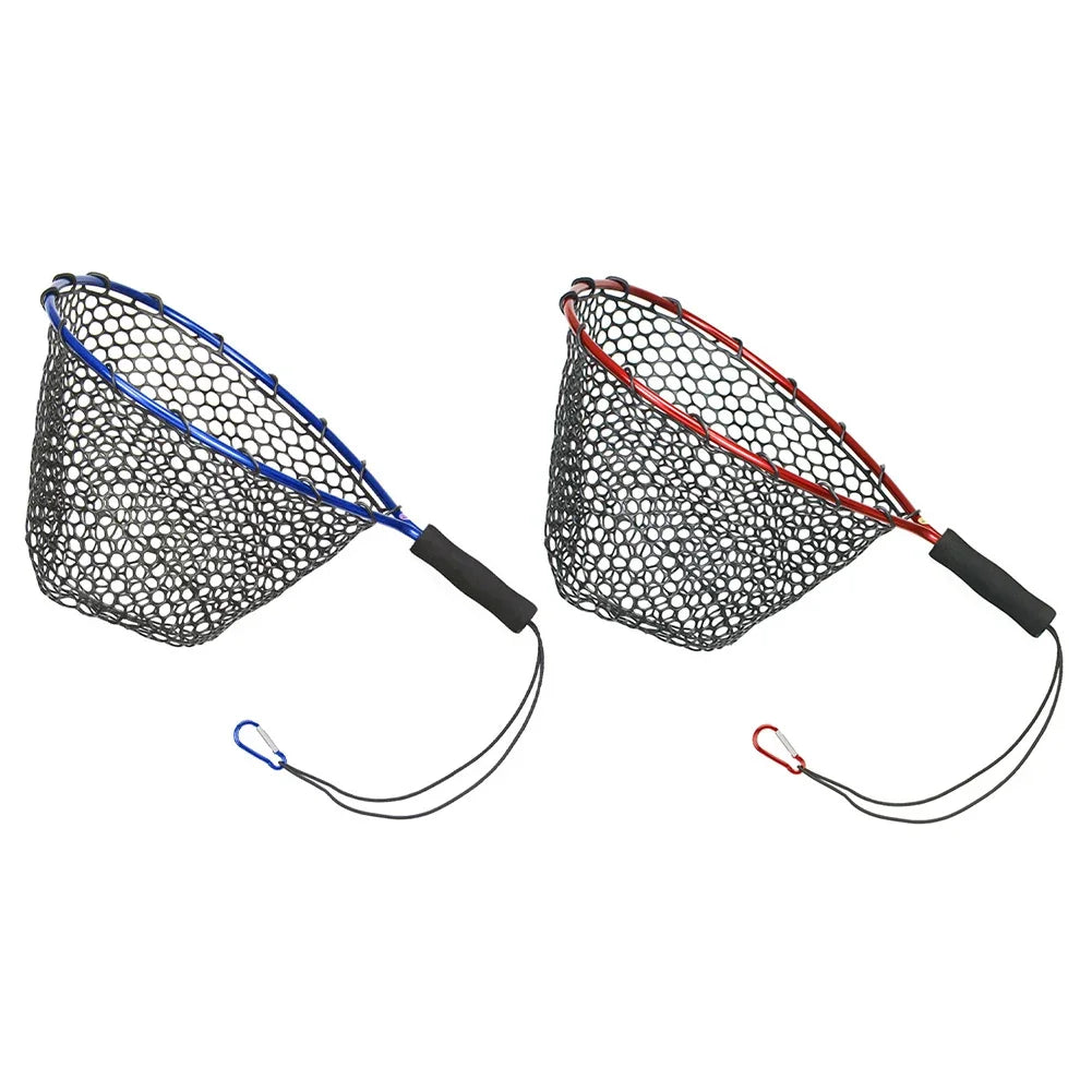 Fishing Net Soft Silicone Fish Landing Net Aluminium Alloy Pole EVA Handle with Elastic Strap and Carabiner Fishing Nets Tools Oasis Select
