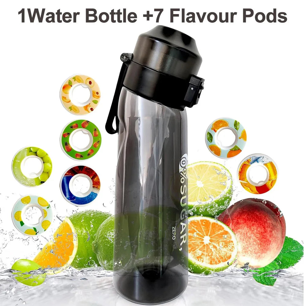 Sports Air Water Bottle BPA Free Drinking Bottles 650ML Fruit Fragrance Water Cup with 7 Flavour pods Outdoor Tableware Oasis Select black