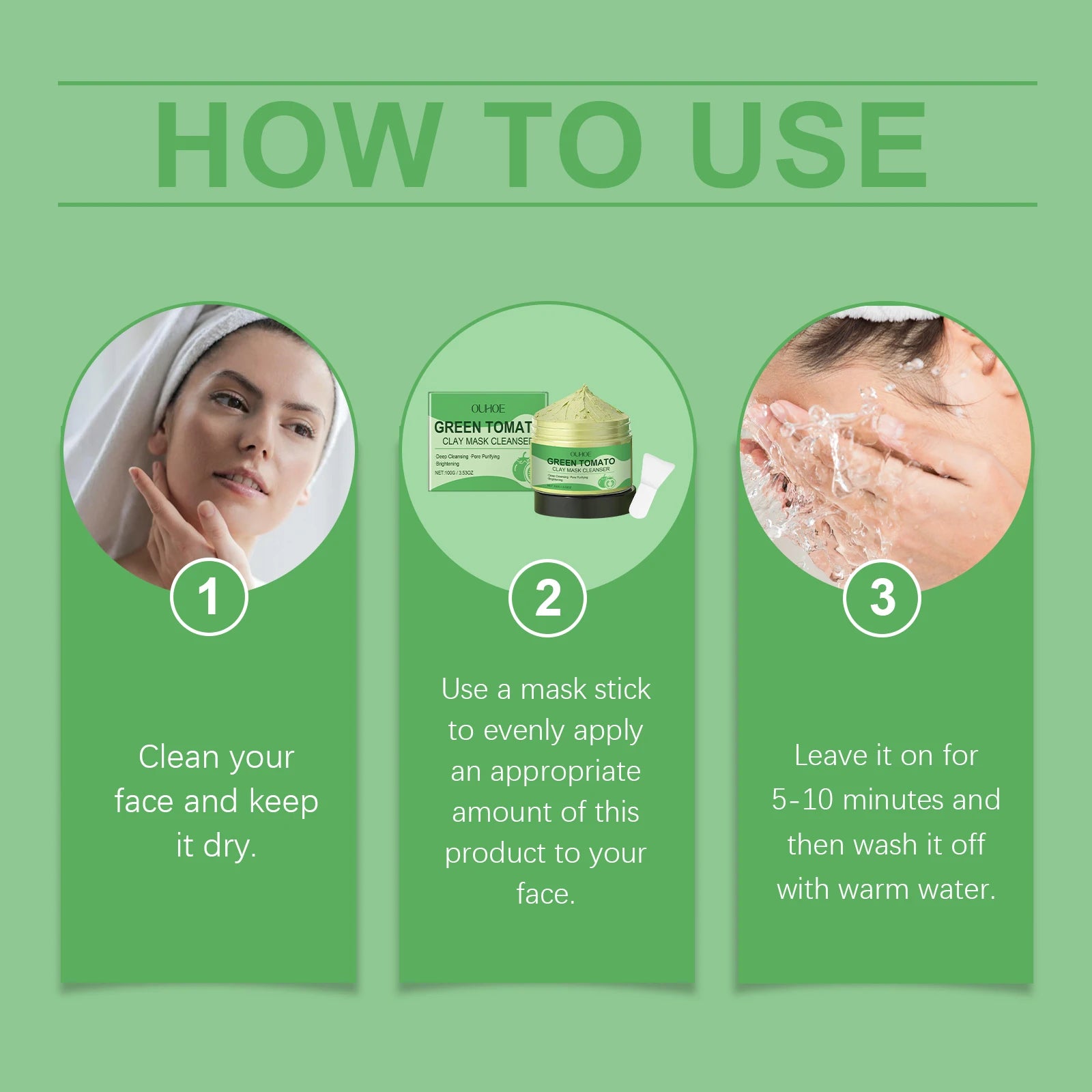 100G Green Tomato Face Clay Mask Gentle Cleaning Pore Dirts Moisturizing No Tight Enhance Skin Elasticity Smoothing Clay Mask Oasis Select