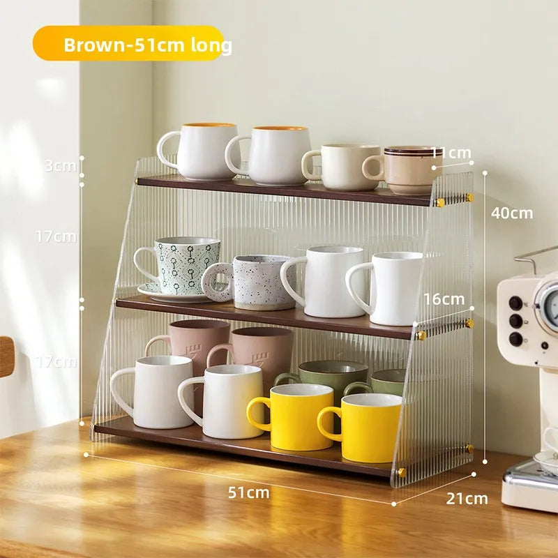 Cup storage rack desktop water cup collection rack dining table bar counter, household tea cup holder double-layer drain Oasis Select Brown 51 long